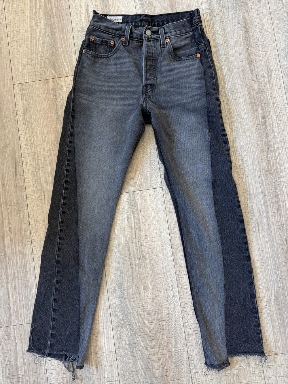 LEVI’S 501 Spliced Straight Leg Crop Jeans, Two Tone Black/Grey | Women’s 24
